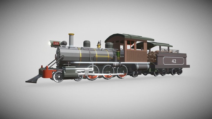 LowPoly Steam Locomotive 3D Model