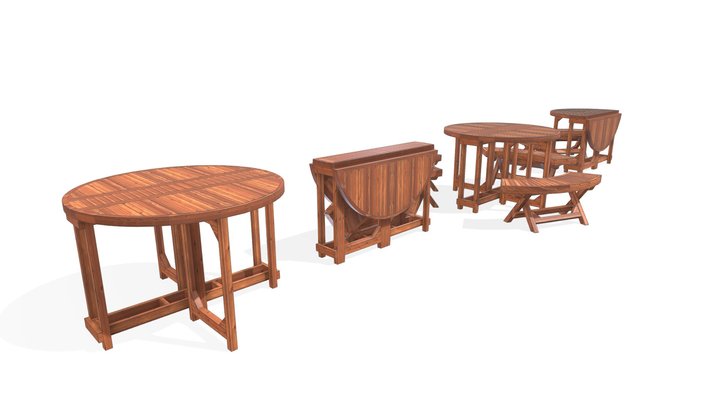 Custom Folding Table w benches 3D Model