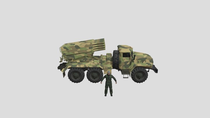 Rigged BM 21 Grad Rocket Russian Soldier 3D Model