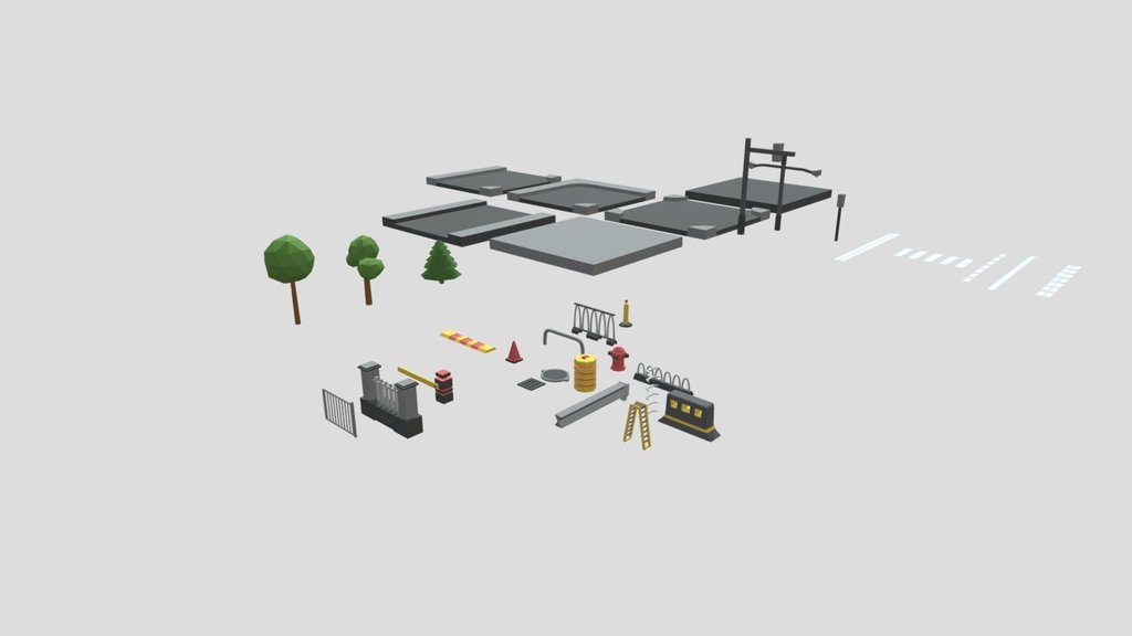 Low Poly City Props & Roads - Game Ready Asset