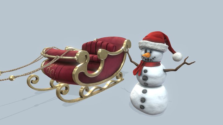 Christmas Models. Sleigh and Snowman 3D Model