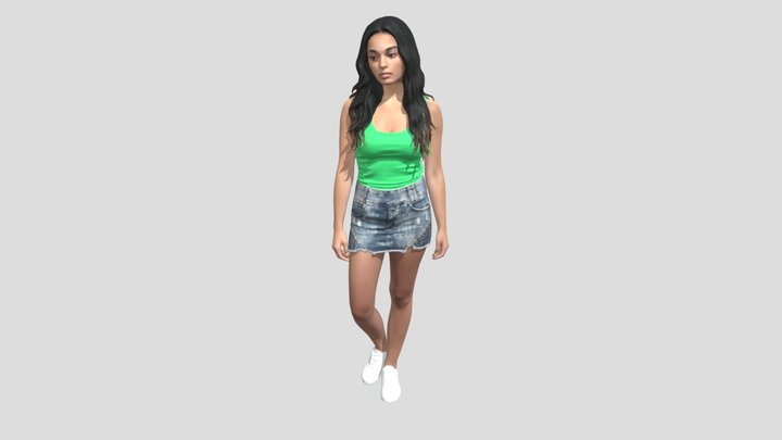 Emerald Tank Top And Distressed Denim Mini Skirt – Kostenloses 3D-Modell STL