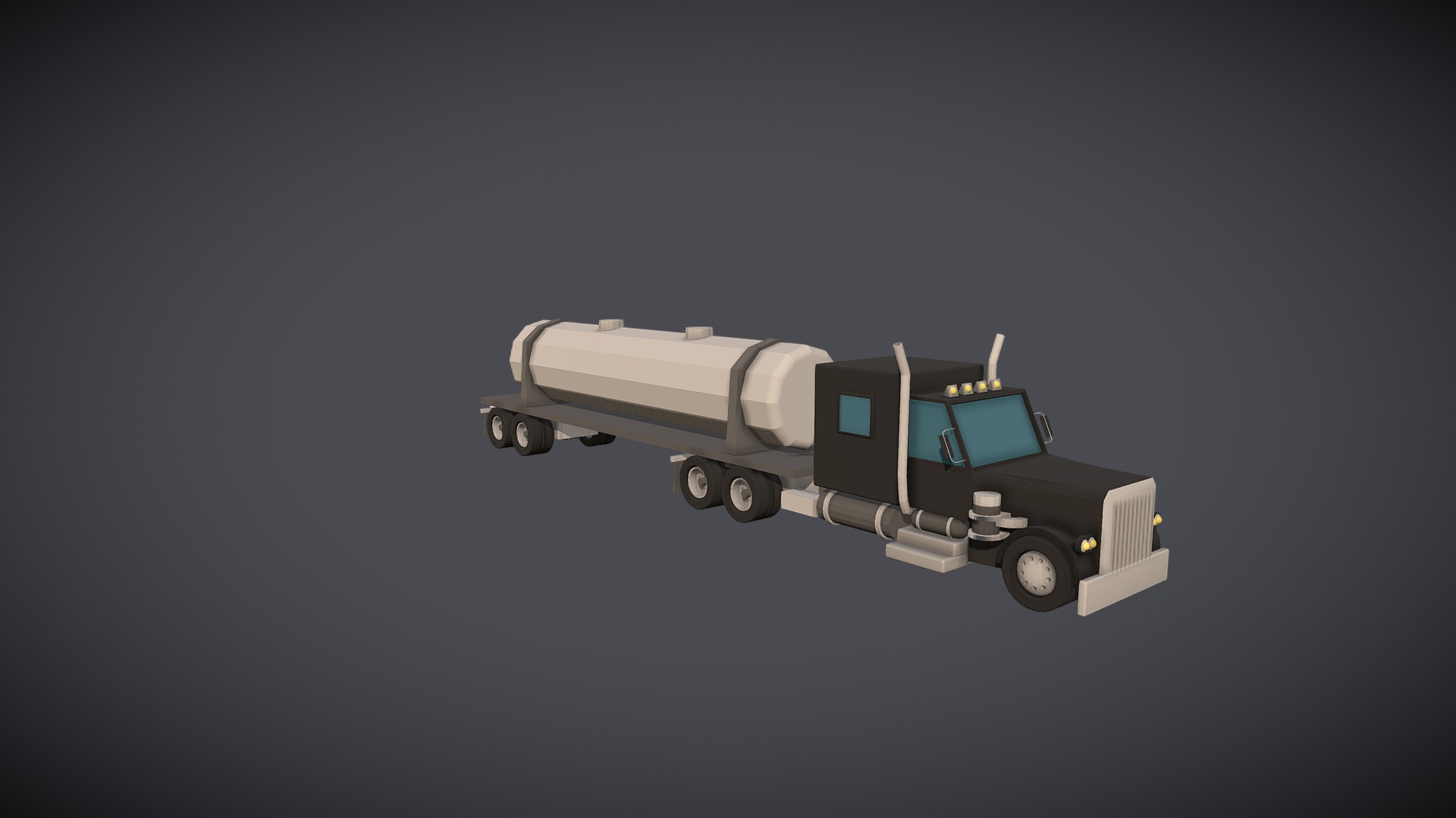 3D model Low-Poly Black Tank Truck - This is a 3D model of the Low-Poly Black Tank Truck. The 3D model is about a toy car with a gun.