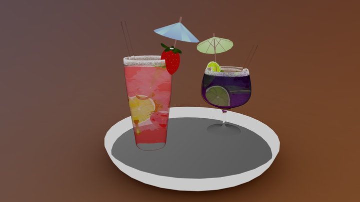 StrawberryMojito and RedMoonOverManhattan Drink 3D Model