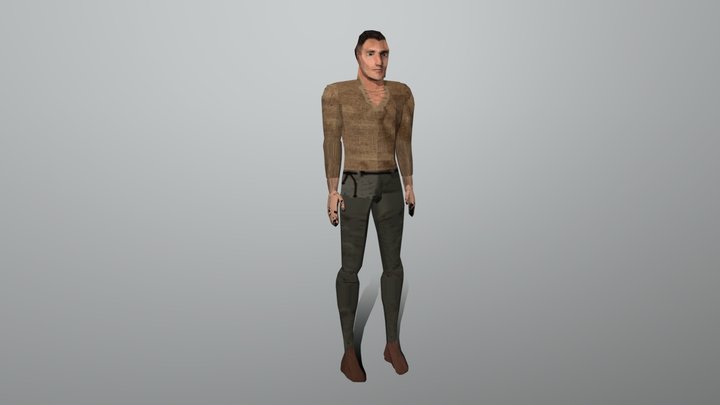 Low-Poly Medieval Peasant Character 3D Model
