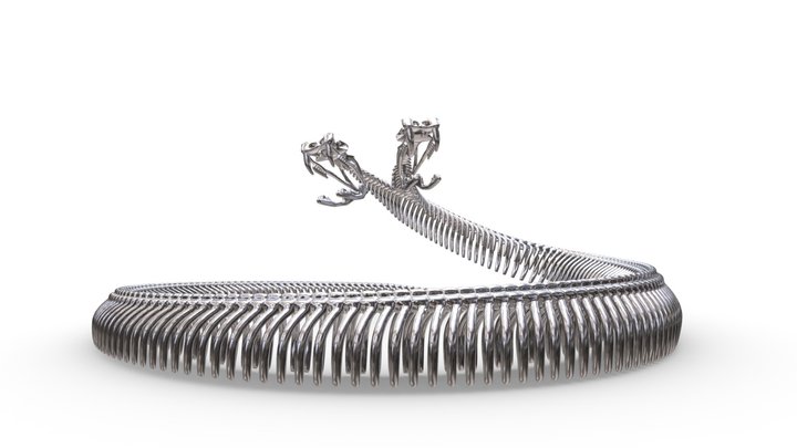 Solid Silver Siamese Snake Skeleton 3D Model