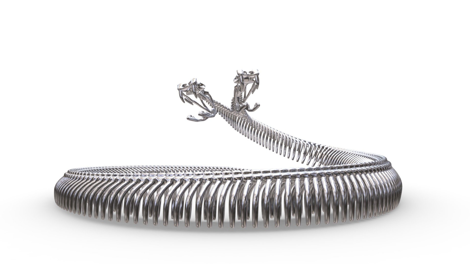 Solid Silver Siamese Snake Skeleton — Sketchfab embed 3D viewer