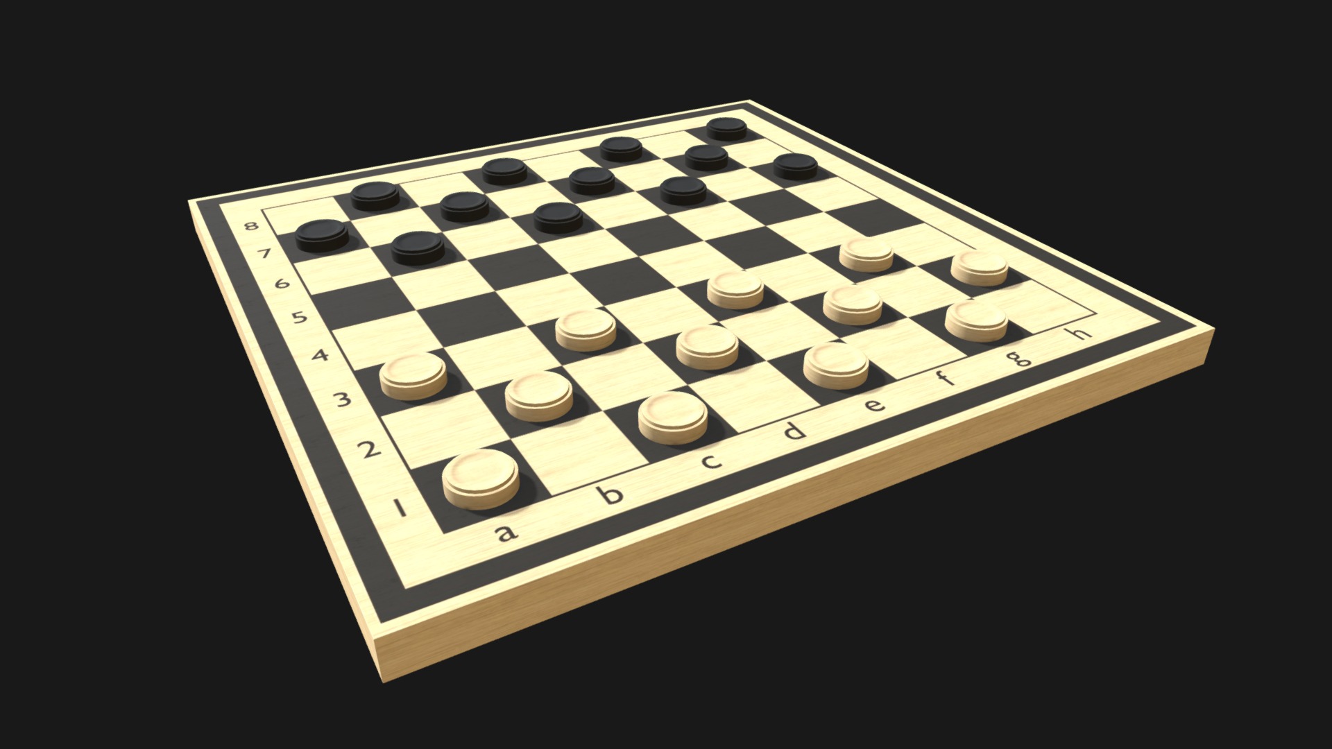 3D model Draughts game board - This is a 3D model of the Draughts game board. The 3D model is about a black and white checkered board.