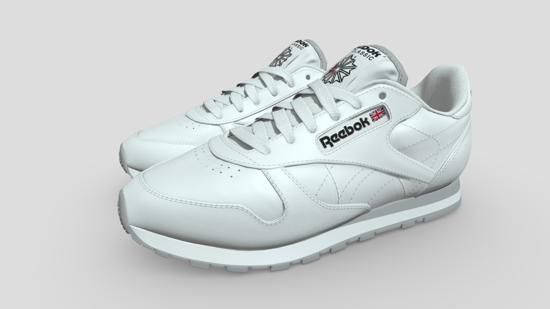 3D model Ree Bok Classic white  Leather - This is a 3D model of the Ree Bok Classic white  Leather. The 3D model is about a white and grey tennis shoe.