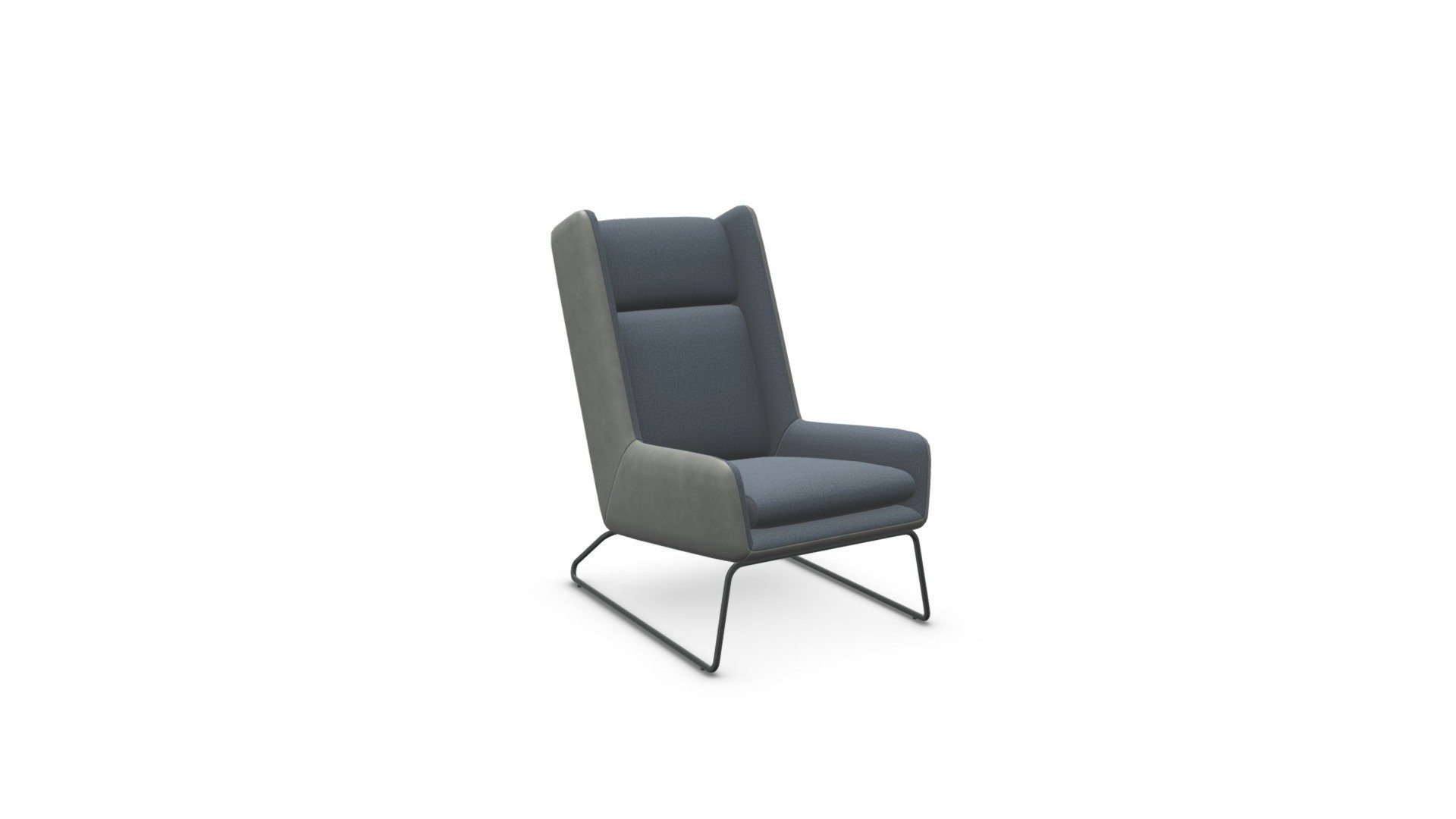 Hicks Wing Back Armchair, Grey Leather with Blue