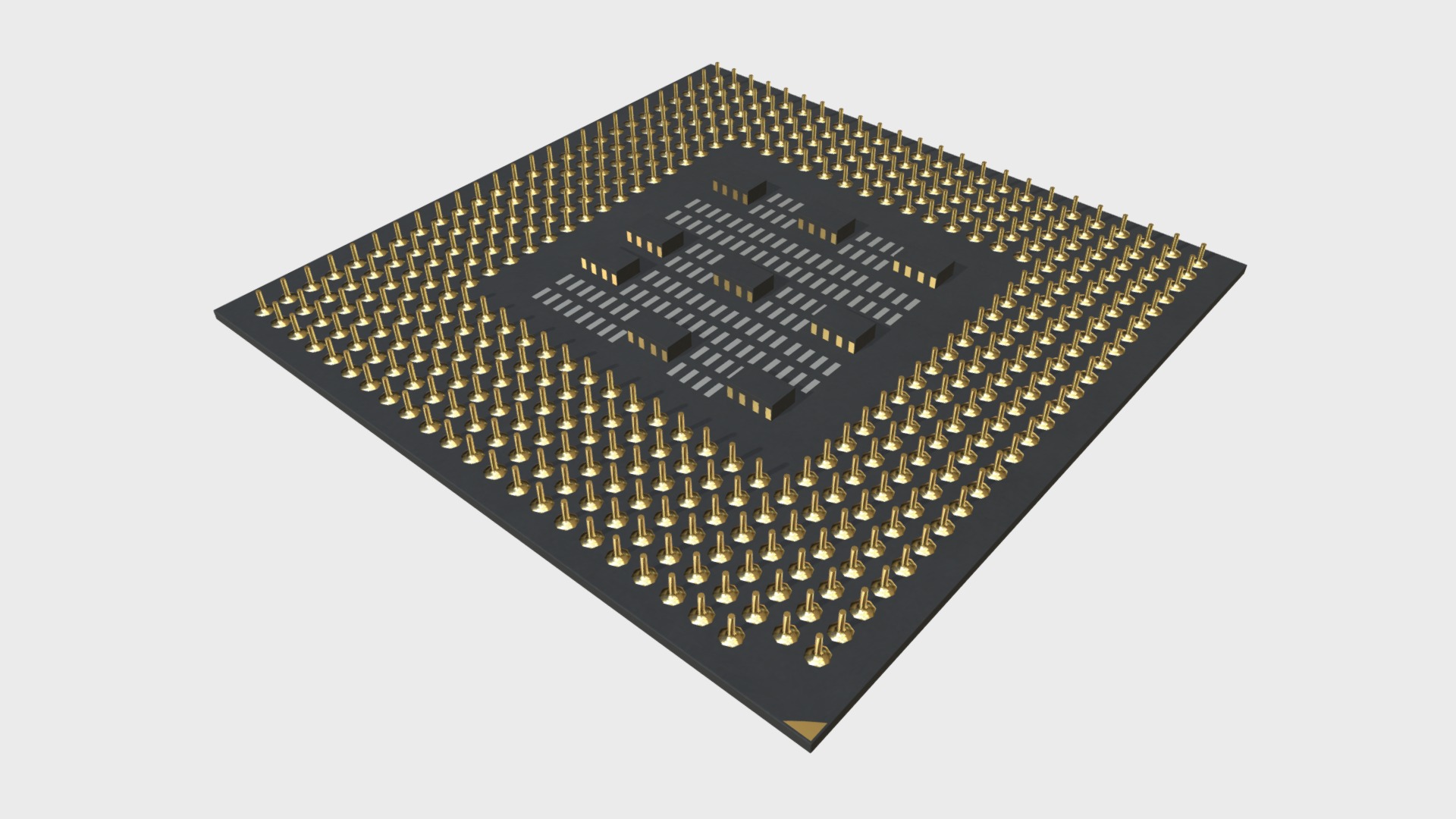 3D model CPU - This is a 3D model of the CPU. The 3D model is about a black and gold computer chip.
