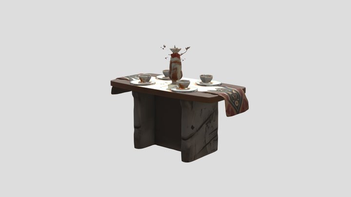 Rustic table with decor 3D Model