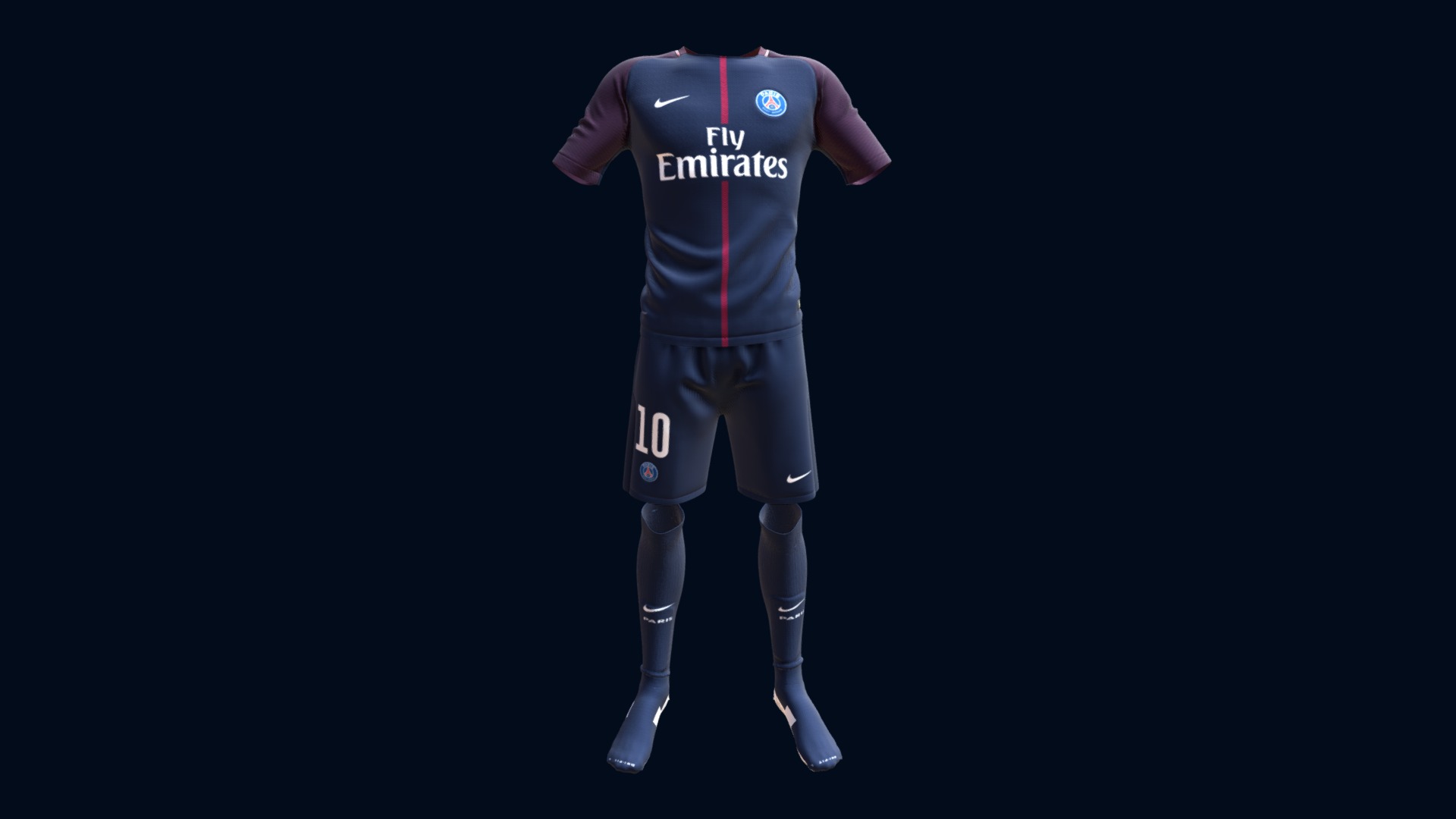 3D model PSG – Home Kit – 2017 18 - This is a 3D model of the PSG - Home Kit - 2017 18. The 3D model is about a person wearing a garment.