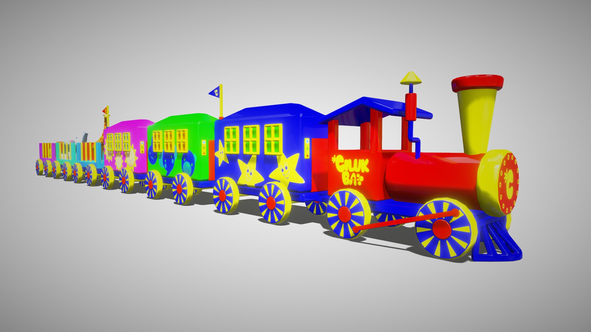3D model cute train - This is a 3D model of the cute train. The 3D model is about a toy train with wheels.