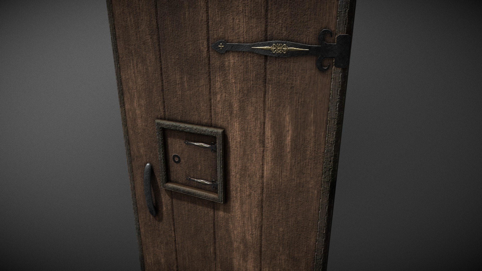 3D model Medieval Wood Door - This is a 3D model of the Medieval Wood Door. The 3D model is about a wooden door with a handle.