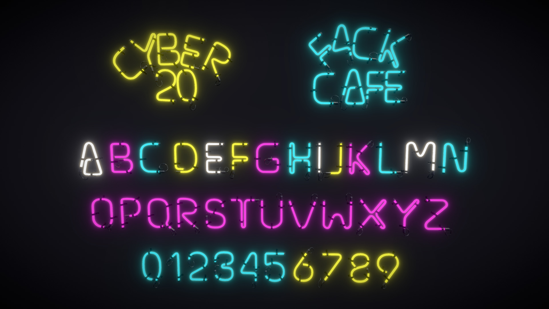 3D model Alphabetical Neon Props - This is a 3D model of the Alphabetical Neon Props. The 3D model is about a screen with numbers and letters on it.