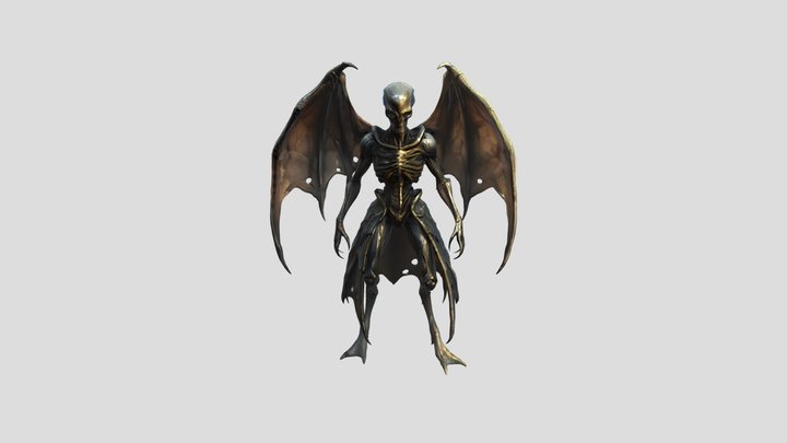 Skeletal demon with bat wings 3D Model