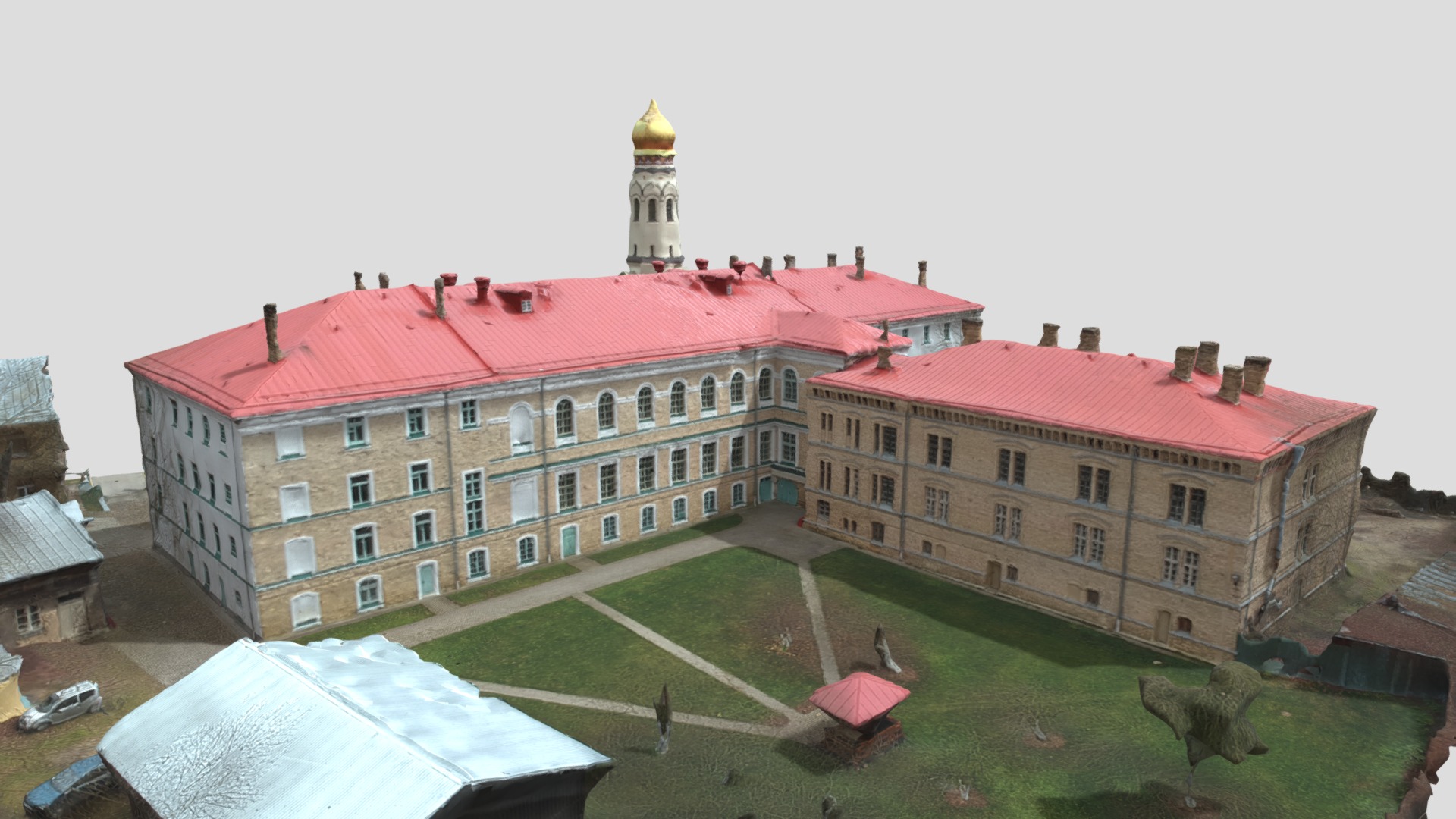 3D model Old Russian Church in Riga - This is a 3D model of the Old Russian Church in Riga. The 3D model is about a large building with a tower.