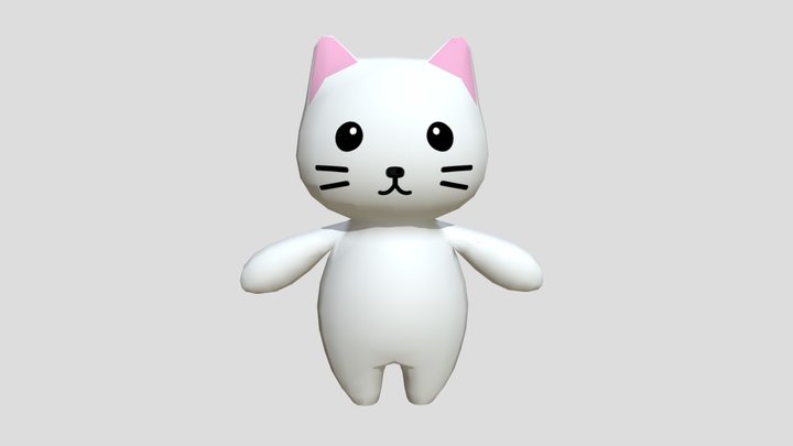 Low Poly White Cat 3D Model