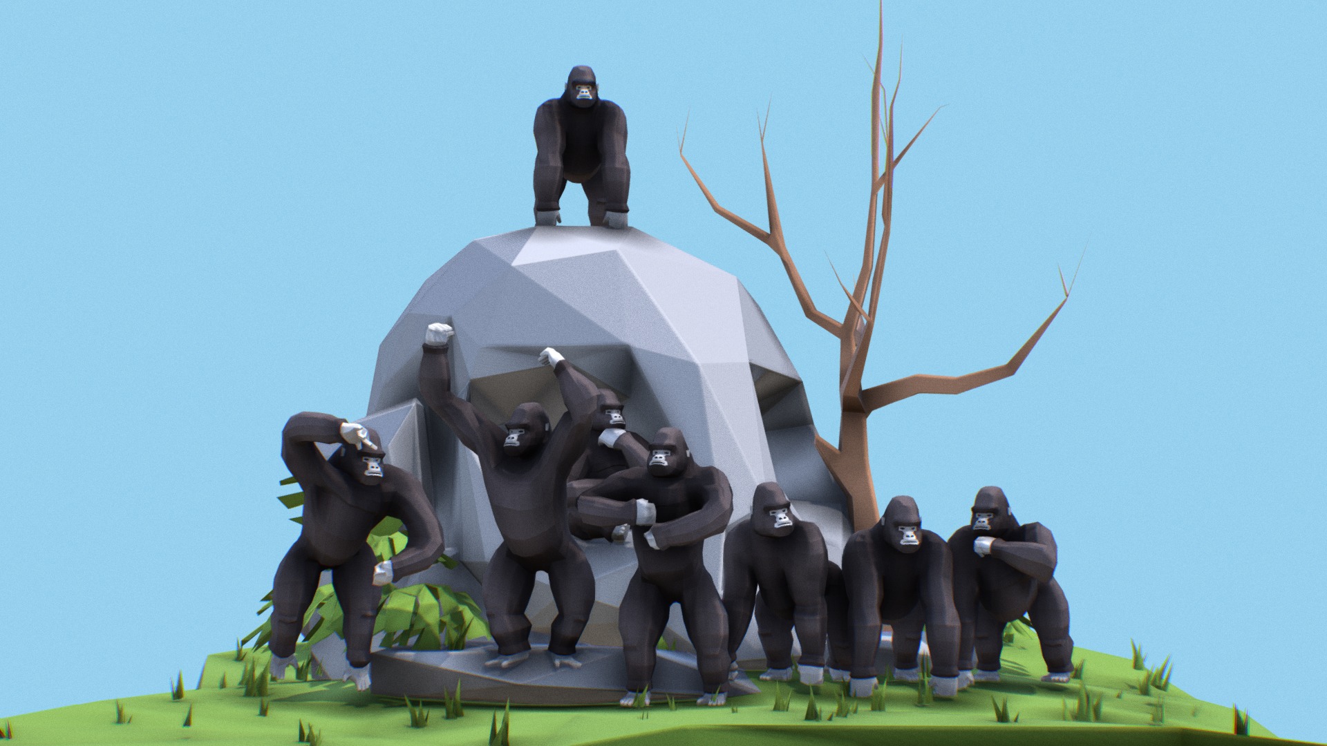 3D model Gorillas - This is a 3D model of the Gorillas. The 3D model is about a group of people in black.