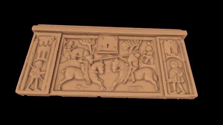 Medieval jousting knights on vintage wood box 3D Model