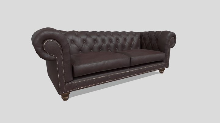 Chesterfield leather sofa Low-Poly Spatial Ready 3D Model
