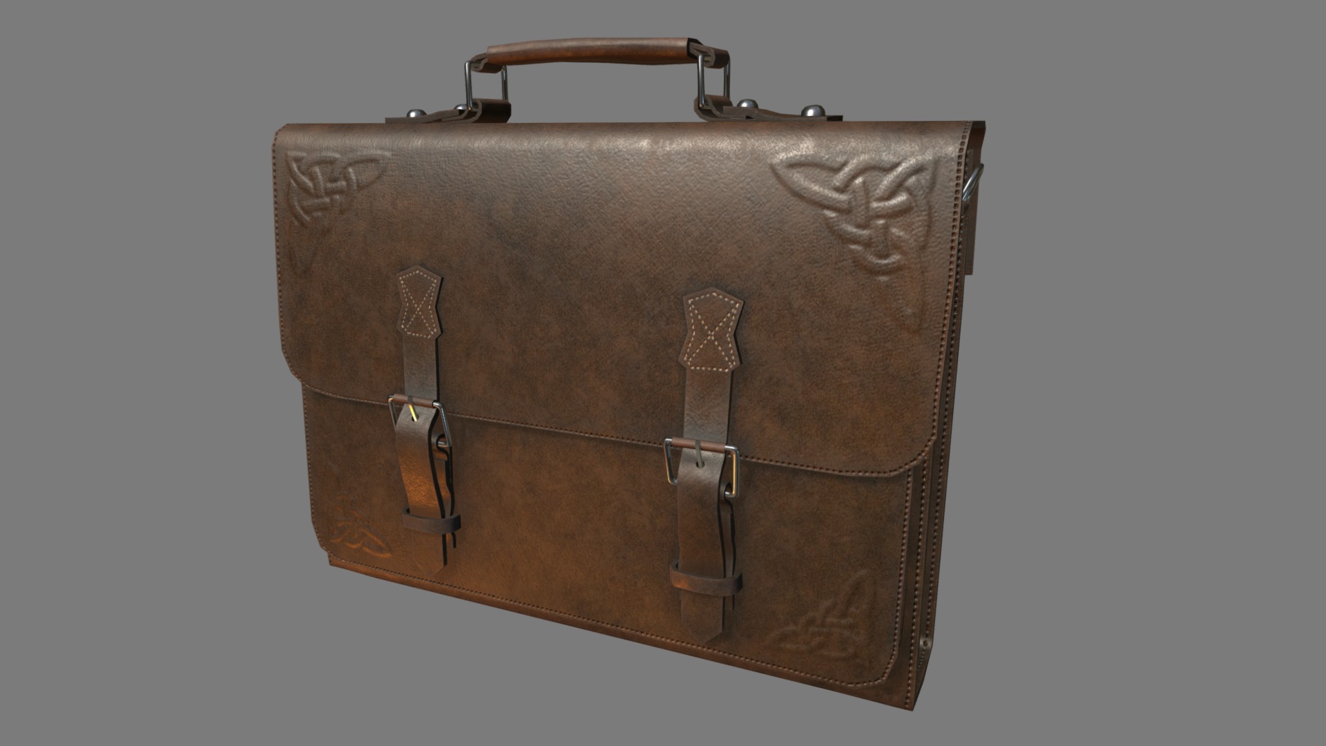 3D model Celtic Suitcase - This is a 3D model of the Celtic Suitcase. The 3D model is about a brown leather handbag.