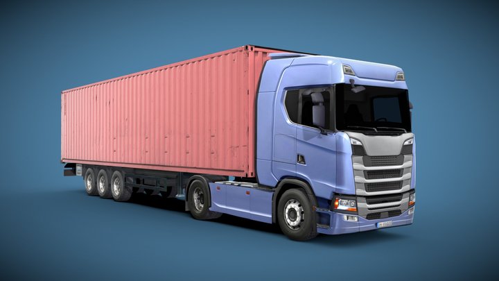 Truck and trailer generic Low-poly 3D model 3D Model
