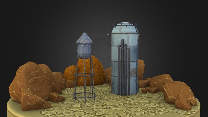 Random Silo and Water tower 3D Model