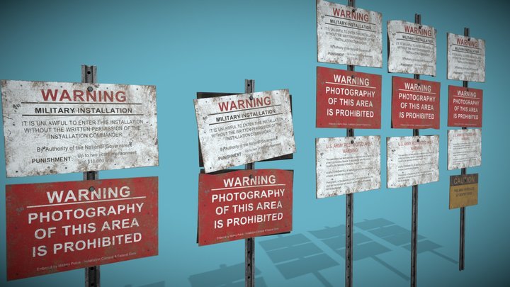 Top Secret Military Base Metal Warning Signs 3D Model