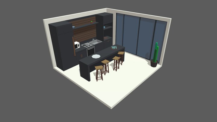 Lowpoly kitchen 3D Model