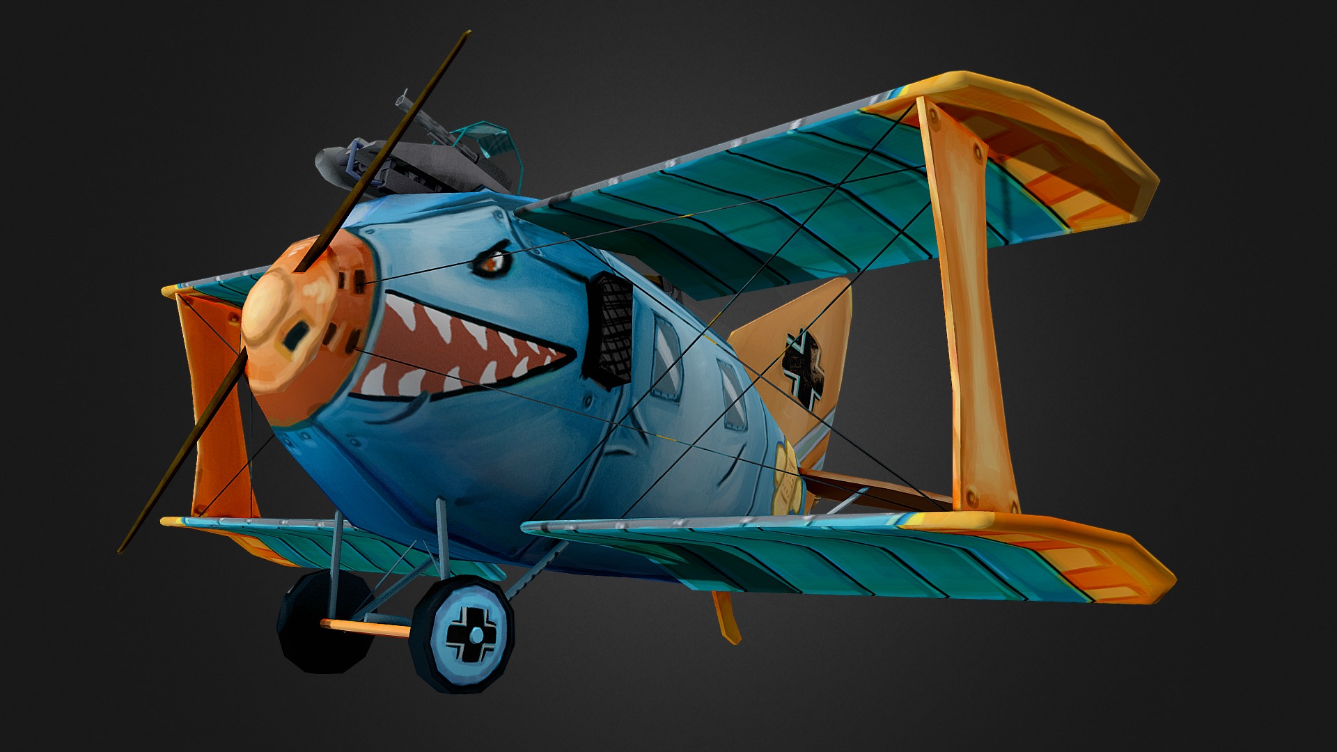 3D model Roland C.II WALFISH – GameArt - This is a 3D model of the Roland C.II WALFISH - GameArt. The 3D model is about a small airplane with a yellow and blue propeller.