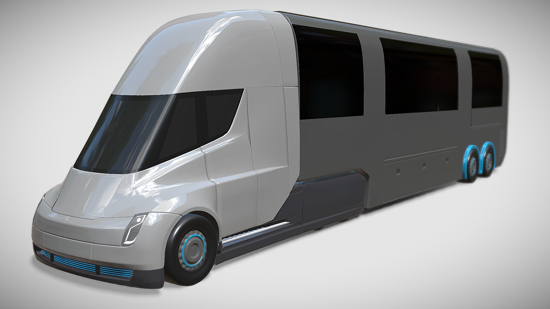 3D model Tesla Semi Truck RV Styling - This is a 3D model of the Tesla Semi Truck RV Styling. The 3D model is about a silver and black van.