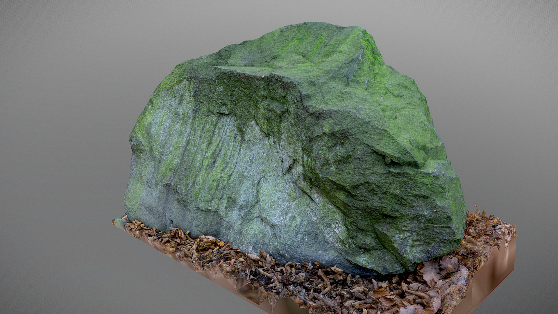 3D model Rock boulder stone in forest II - This is a 3D model of the Rock boulder stone in forest II. The 3D model is about a green rock with a dark green top.