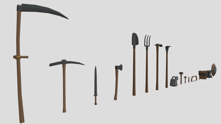 Lowpoly village tools set 3D Model
