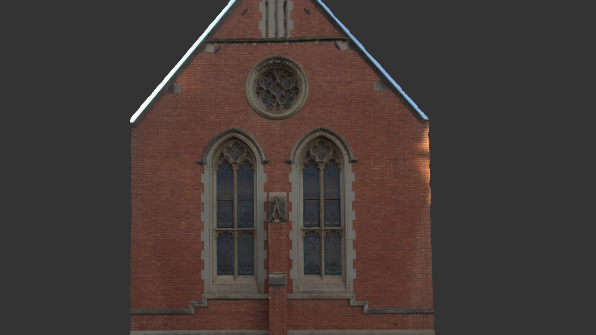 3D model Church Facade - This is a 3D model of the Church Facade. The 3D model is about a brick building with a large arched window.