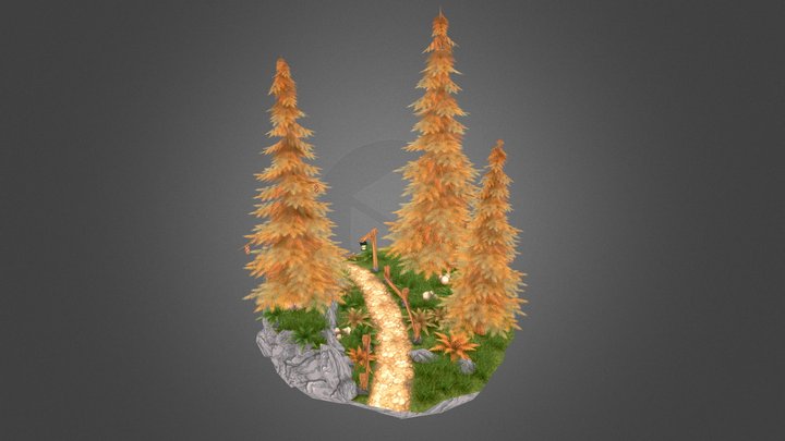 Low Poly Pine Forest 3D Model