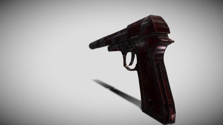 Pistal Silenced_Red Stained 3D Model