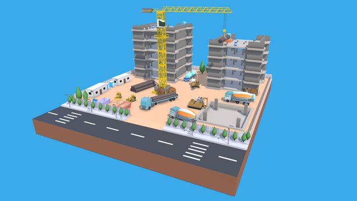 Lowpoly Construction Zone 3D Model