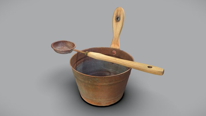 Sauna ladle and bucket 3D Model
