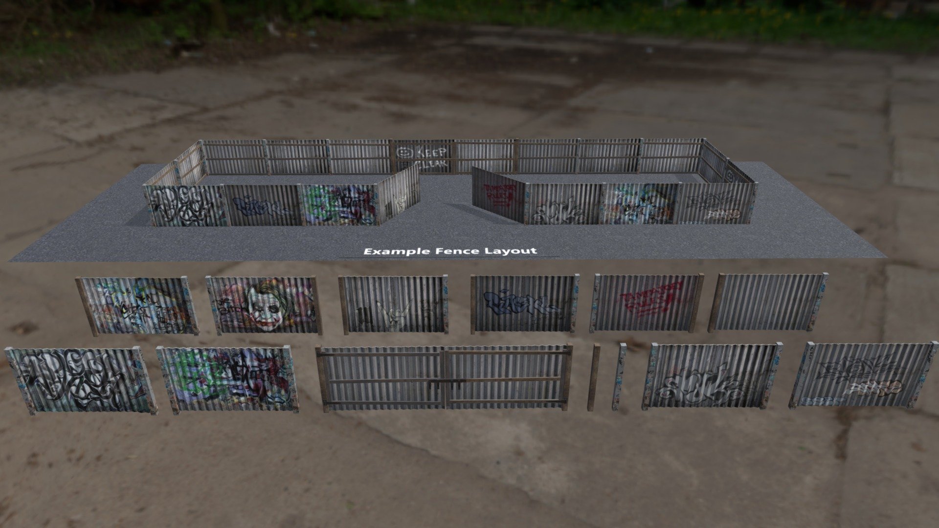 Modular Urban Fence Pack (w/ graffiti textures) - Download Free 3D ...