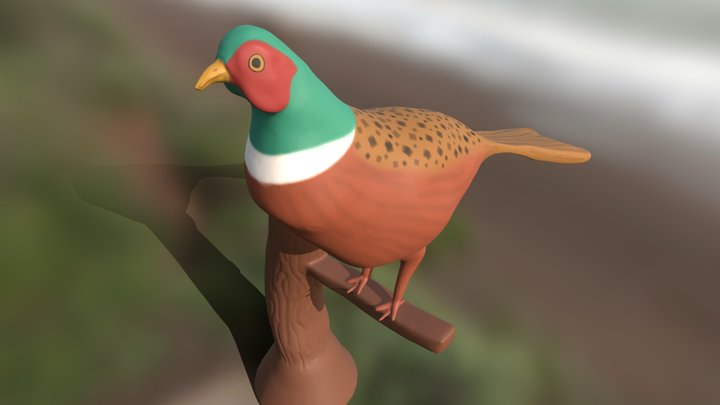 Fagianetto sul tronchetto 3D Model