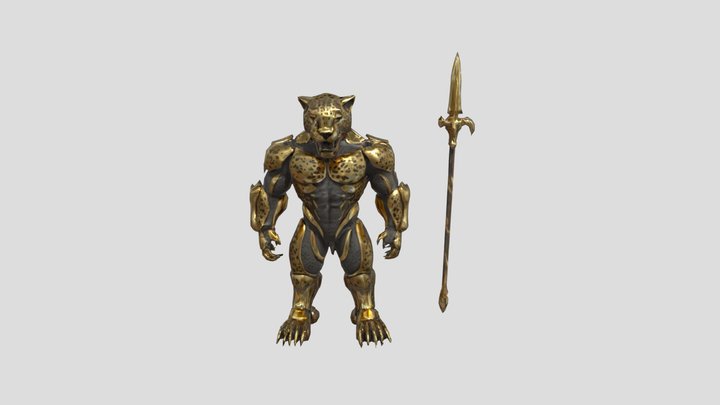 Golden Leopard Warrior 3D Model