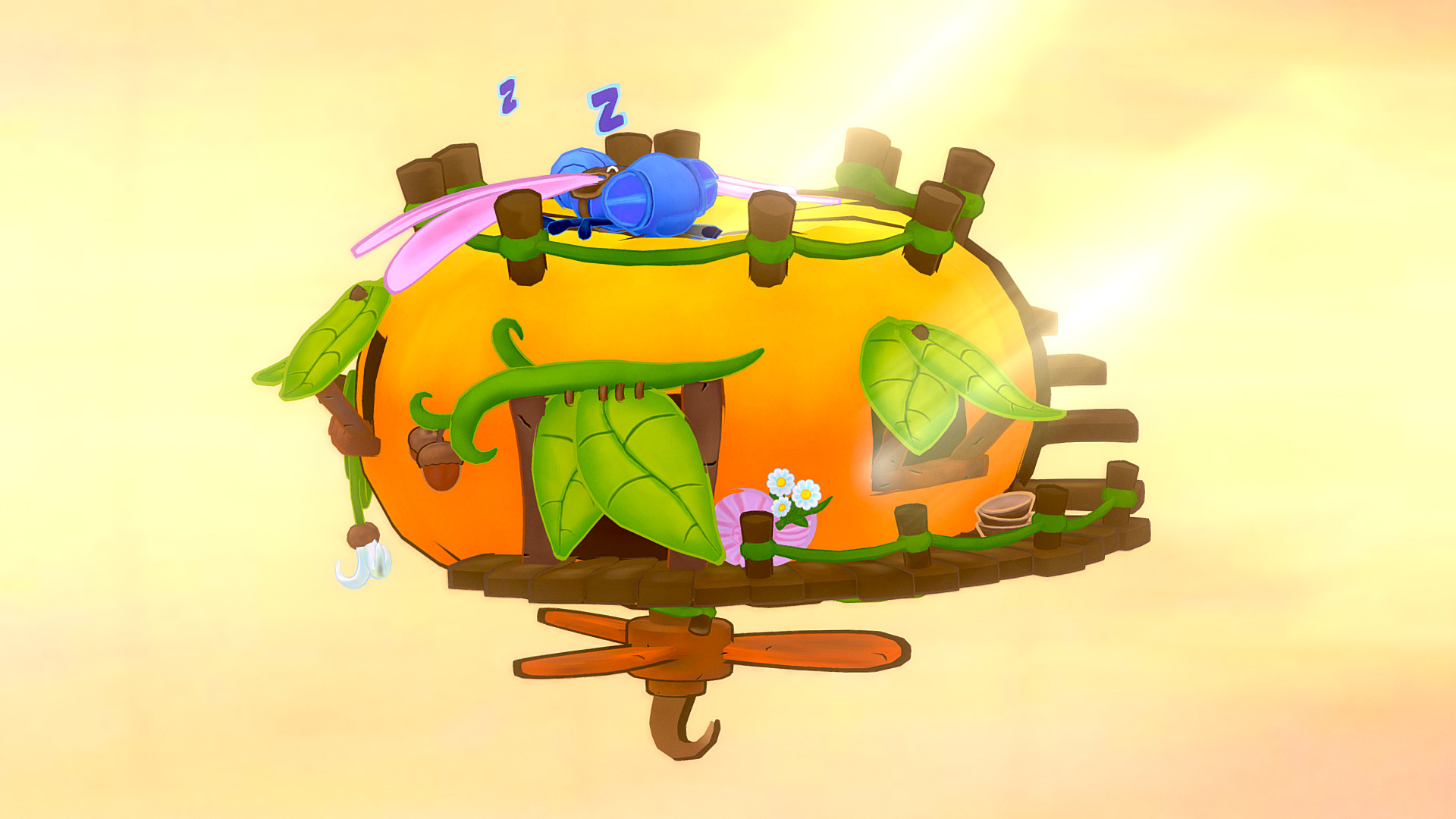 3D model Flying pumpkin house - This is a 3D model of the Flying pumpkin house. The 3D model is about a toy dinosaur with a gun.