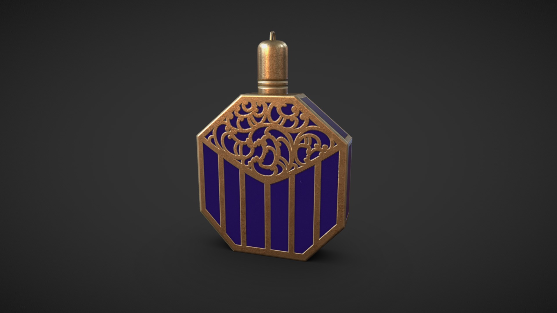 3D model Perfume Flask - This is a 3D model of the Perfume Flask. The 3D model is about a blue and gold trophy.