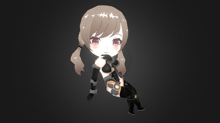 Cyber Chibi Anime Female Character 3D Model