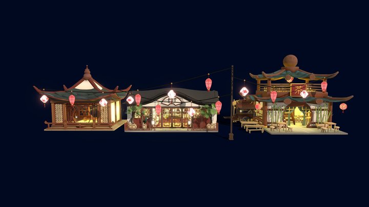 Stylized mini Chinatown props pack 3D Model