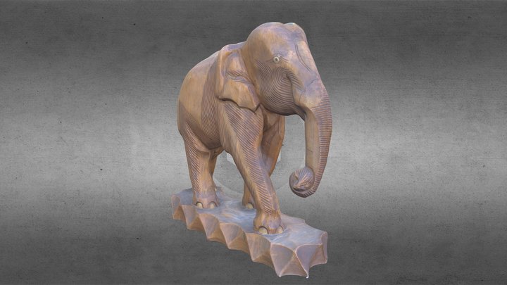 Big Carved Wooden Elephant Sculpture 3D Model