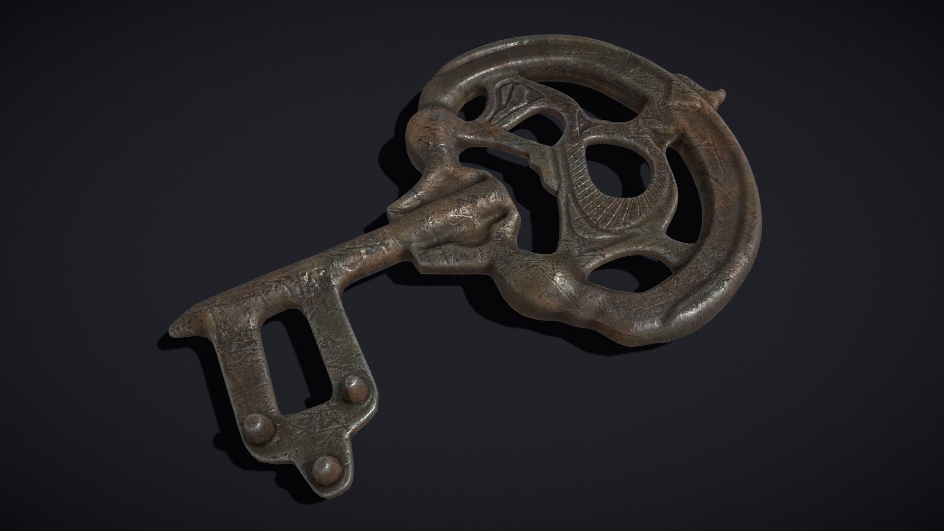 Medieval Rusting Iron Key Buy Royalty Free 3D model by