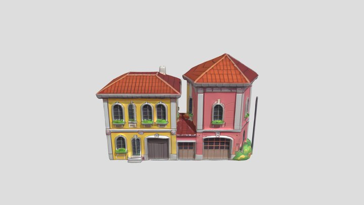 colorful European-style houses 3D Model
